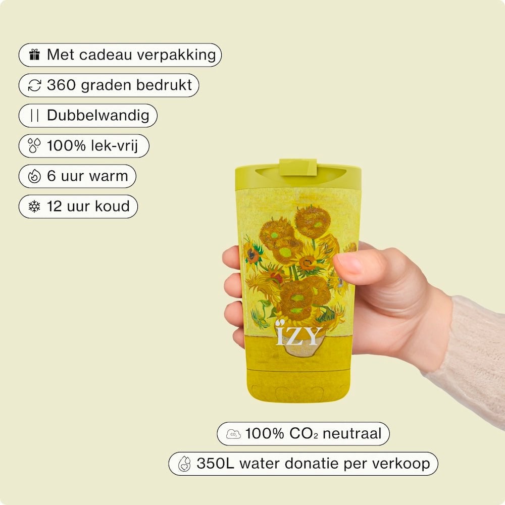 IZY Thermos beker- zonnebloemen - 350ML To-Go geïsoleerde koffie beker