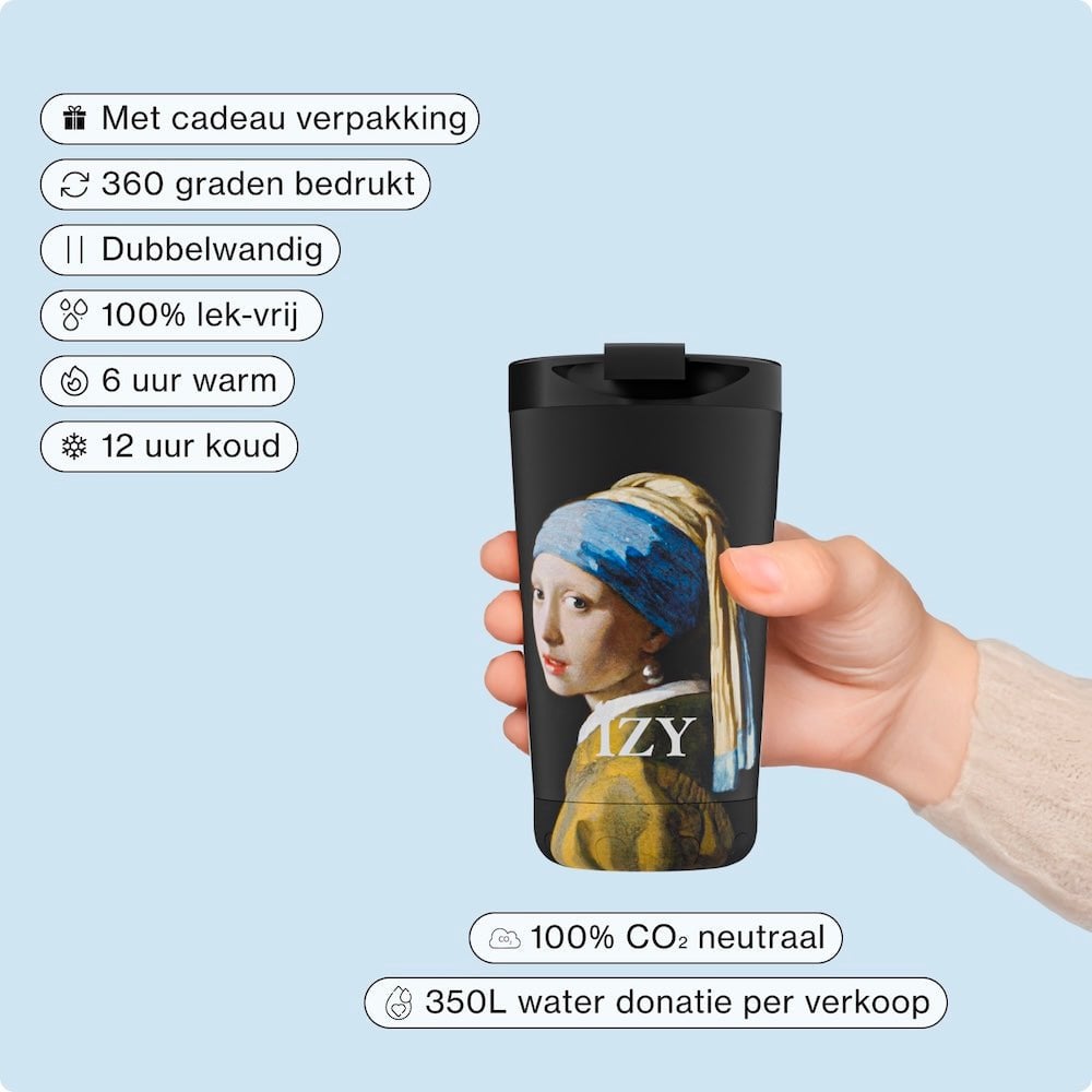 IZY Thermos beker - Meisje met de parel - 350ML To-Go geïsoleerde koffie beker