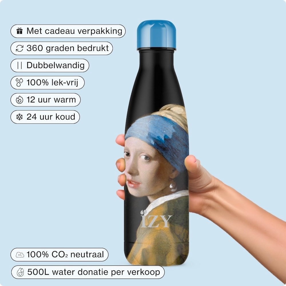 IZY Thermos fles - IZY Art Collection – 500ML Geïsoleerde Fles | Vermeer’s Meisje met de Parel