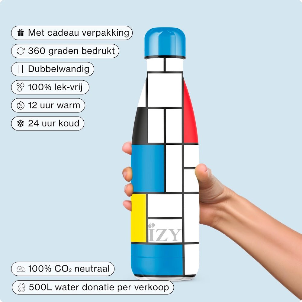 IZY Thermosfles 500 ml – Mondriaan “Composition” | 24u koud / 12u warm