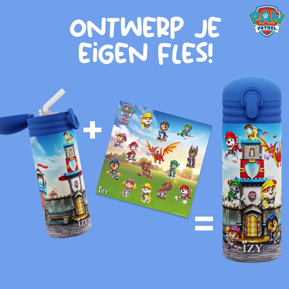 IZY Kids Thermosfles 350ML – Paw Patrol ‘Rescue Knights’ | Met Stickervel & Dubbelwandige Koeling