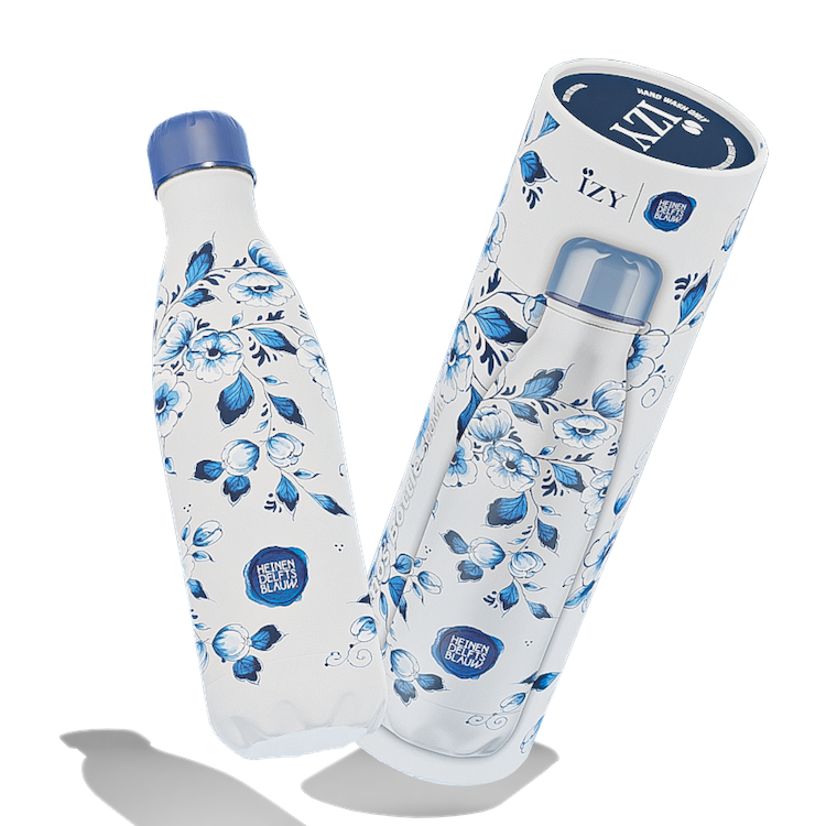 Hollands Vakmanschap in een Fles – ‘Blossom’ 500ML Thermosfles van IZY x Heinen Delfts Blauw