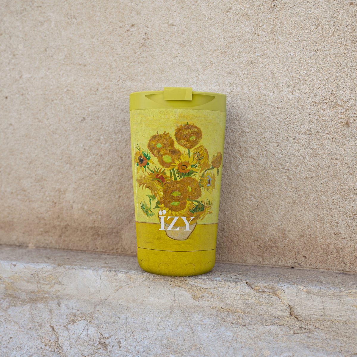 IZY Thermos beker- zonnebloemen - 350ML To-Go geïsoleerde koffie beker