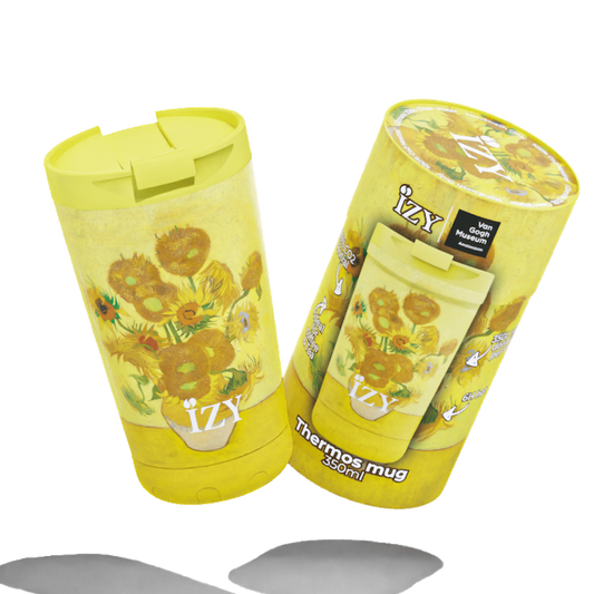 IZY Thermos beker- zonnebloemen - 350ML To-Go geïsoleerde koffie beker