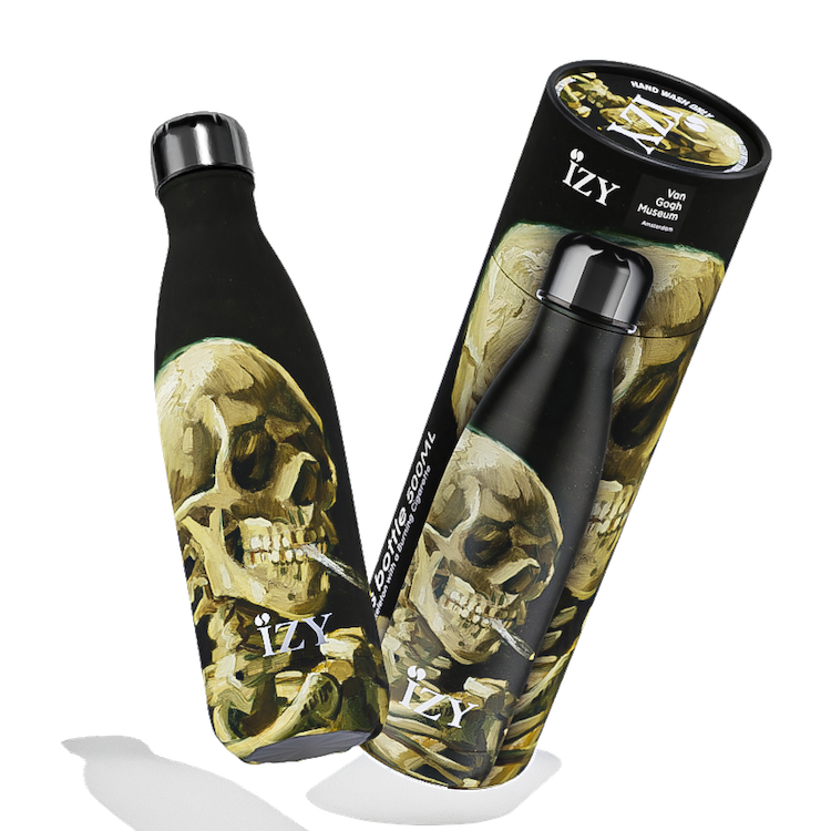 IZY Thermos fles - Van Gogh Edition – 500ML Geïsoleerde Fles | Skull with a Burning Cigarette