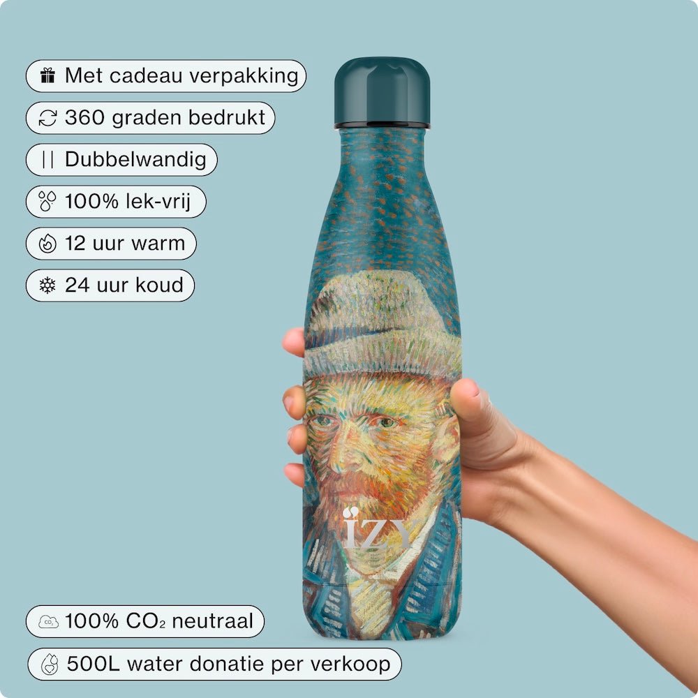 IZY Thermos Beker - zelfportret - Van Gogh - 500ML Thuis & Onderweg – Geïsoleerde Waterflessen