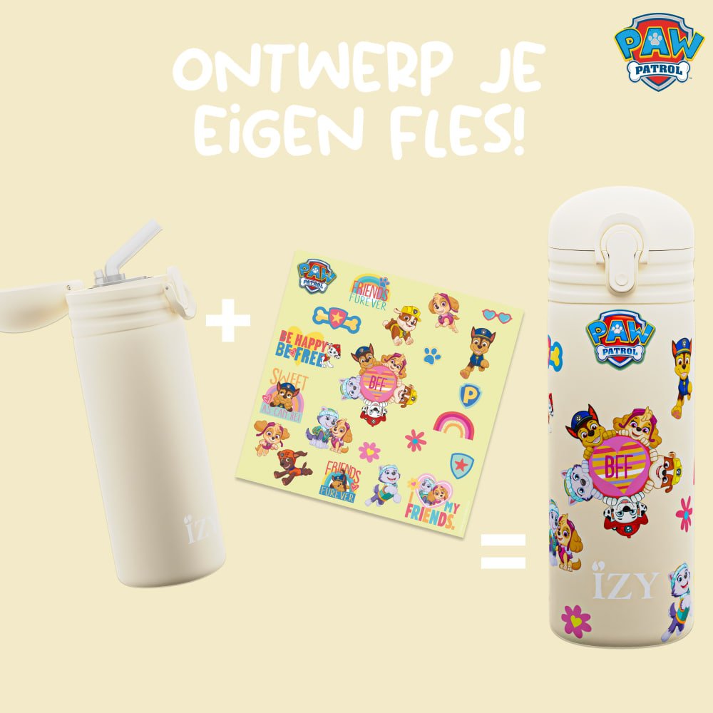 IZY Kids Thermosfles 350 ML – Paw Patrol ‘Friends Forever’ | Met Stickervel & Dubbelwandige Koeling