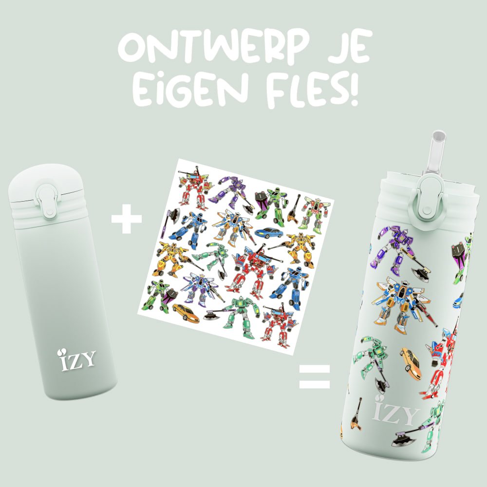 IZY Kids Thermosfles 350ML – Green Transformers | Met Stickervel & Dubbelwandige Koeling