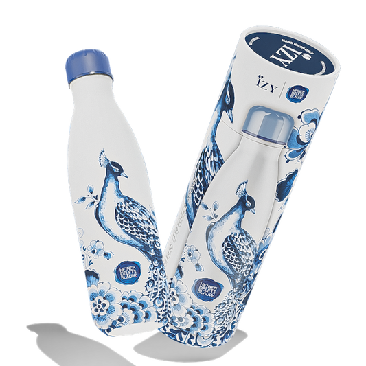 Kunst in Beweging – 500ML Thermosfles ‘Peacock’ door IZY x Heinen Delfts Blauw